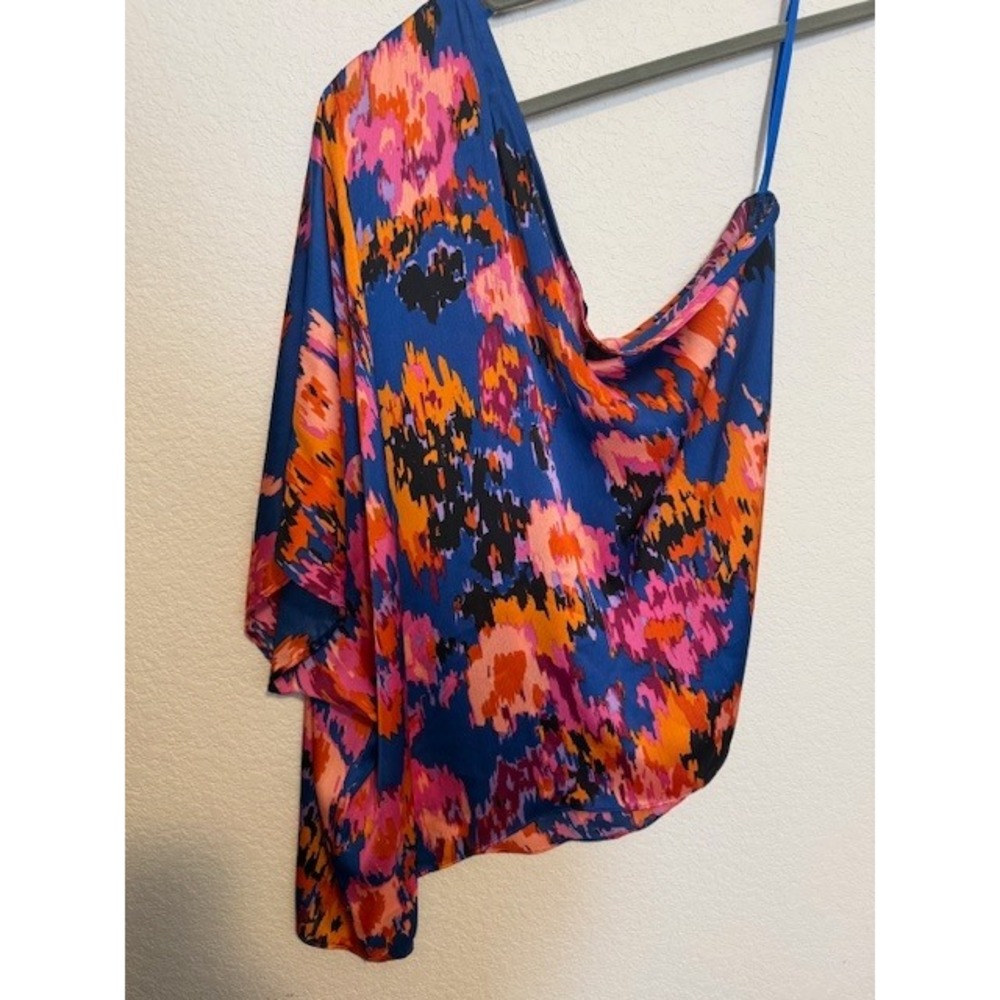 NWT-She+Sky One Shoulder Blouse 2XL Blue/Pink‎ Orange Abstract Floral - Picture 4 of 5